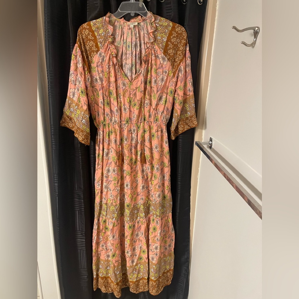 Umgee Floral Pink and Brown Women's Dress perfect for fall.